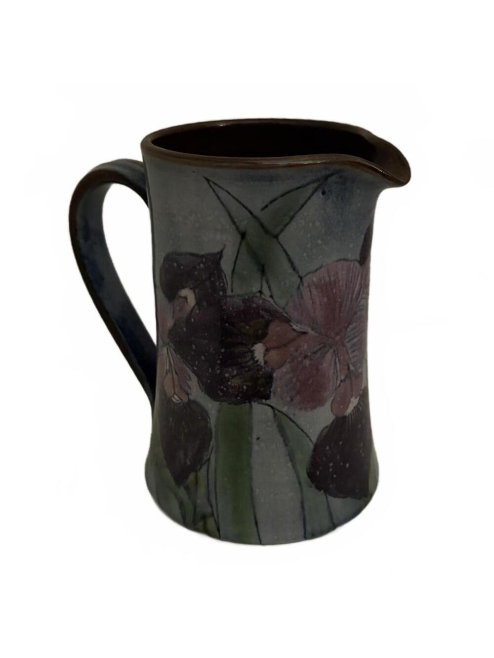 Hand-painted ceramic pitcher with iris motif Signed by Chelsea England